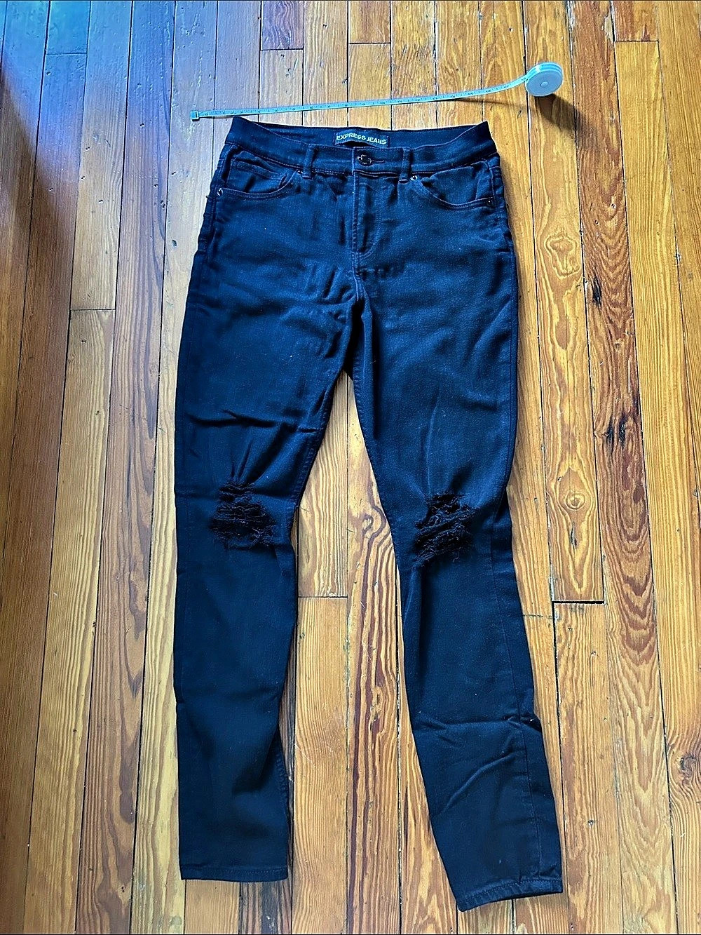 Express Black Ripped Skinny Jeans Black Waist 8